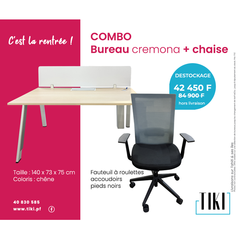 Package Bureau chaîne 140 cm + chaise