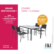 Table 150x80x74 cm+ 4 chaises en textilène châssis en fer Gris Noir