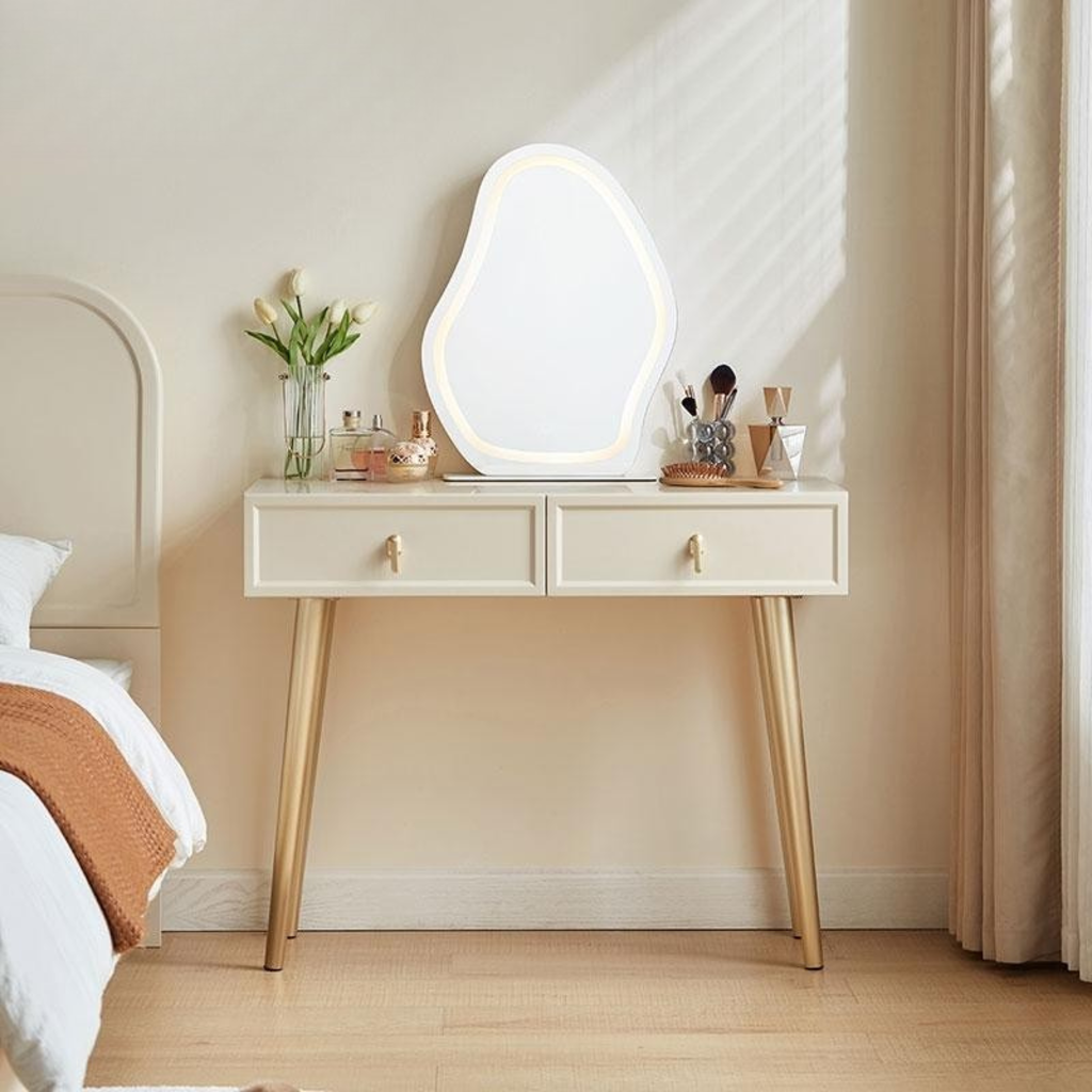 Coiffeuse minimalist 2 tiroirs avec miroir