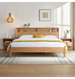 Lit avec tête de lit et rangement 180x200 cm - Bois