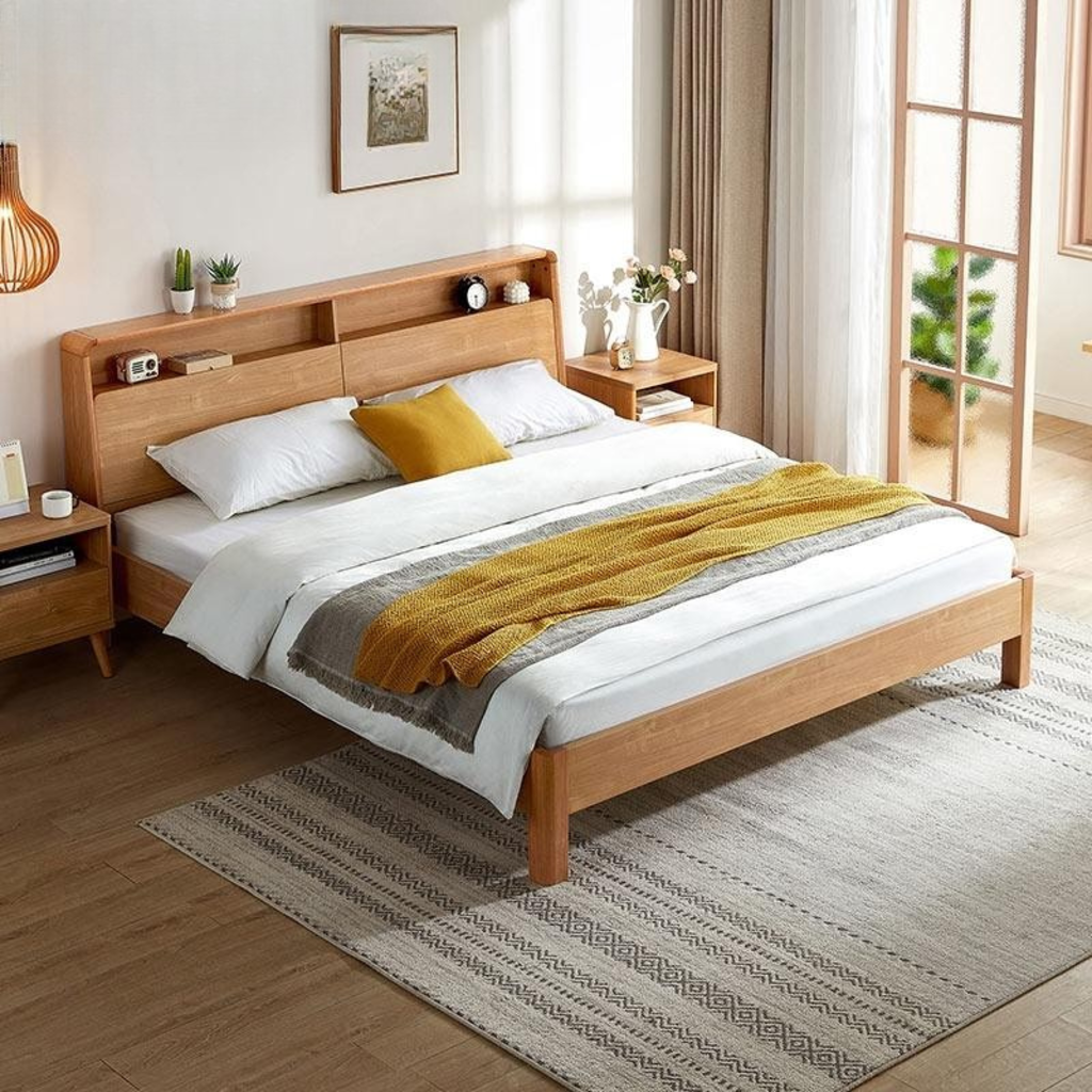 Lit avec tête de lit et rangement 180x200 cm - Bois