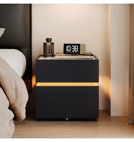 Table de chevet avec éclairage et dessus en pierre frittée polie