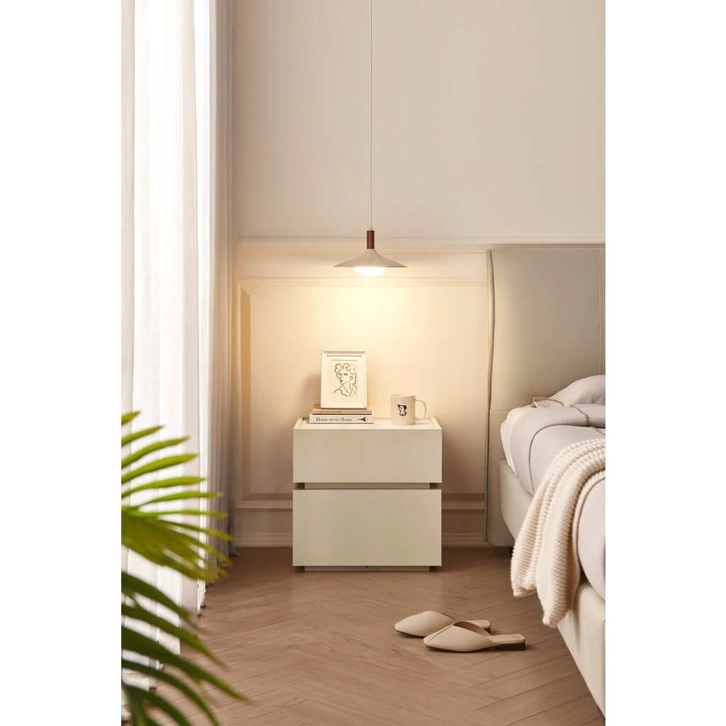 Table de chevet avec éclairage et dessus en pierre frittée polie