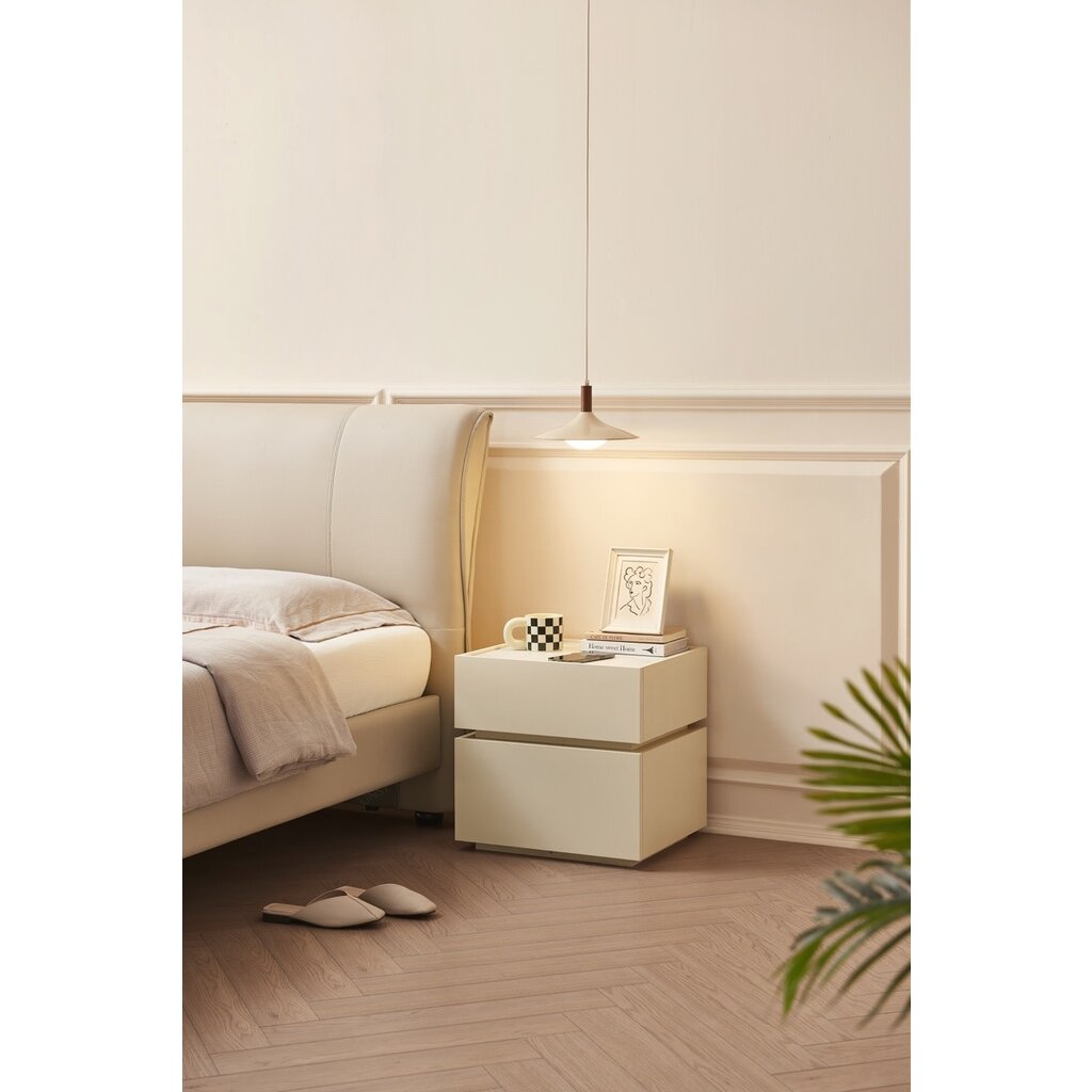 Table de chevet avec éclairage et dessus en pierre frittée polie