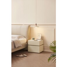 Table de chevet avec éclairage et dessus en pierre frittée polie