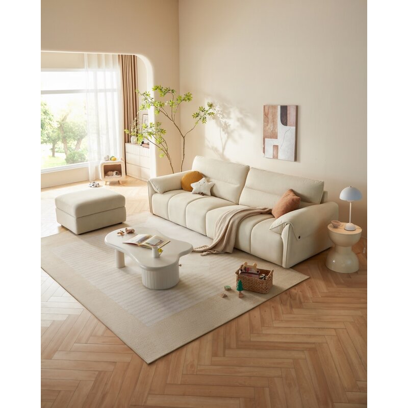 Sofa 4 places 280 cm avec tissu imperméable anti-griffes de chat + Ottoman Crème