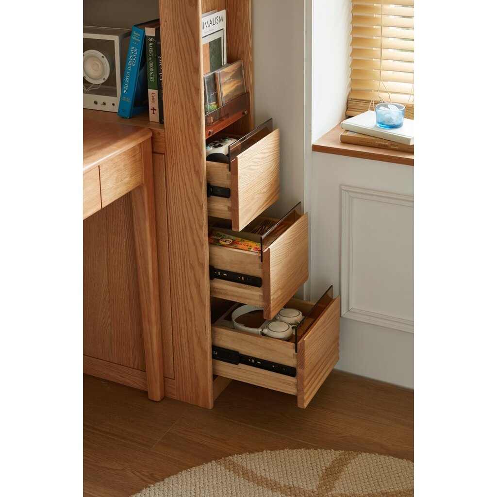 Bibliothèque 3 tiroirs en Chêne rouge massif