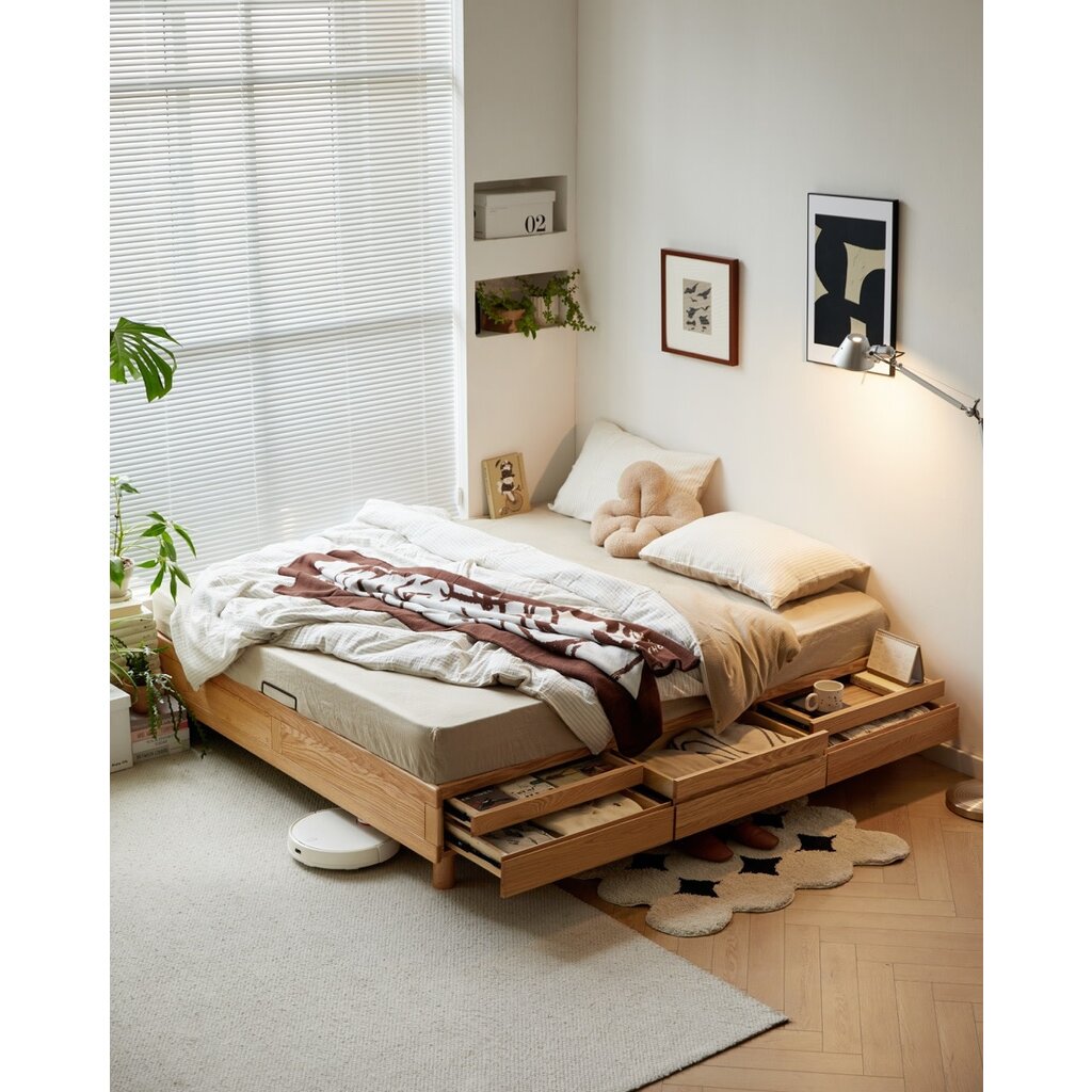 Lit avec tiroirs 180x200 cm en Chêne massif