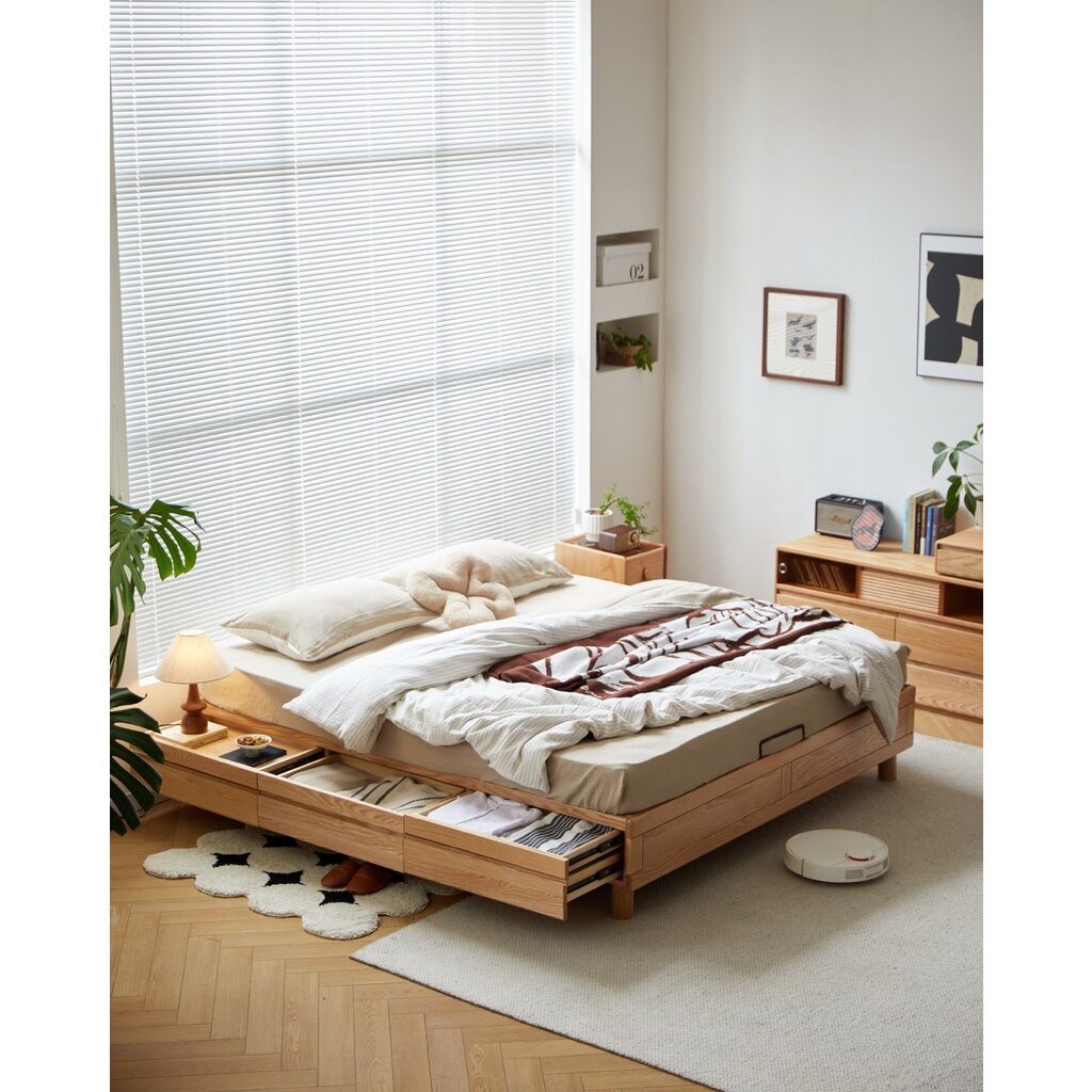 Lit avec tiroirs 180x200 cm en Chêne massif