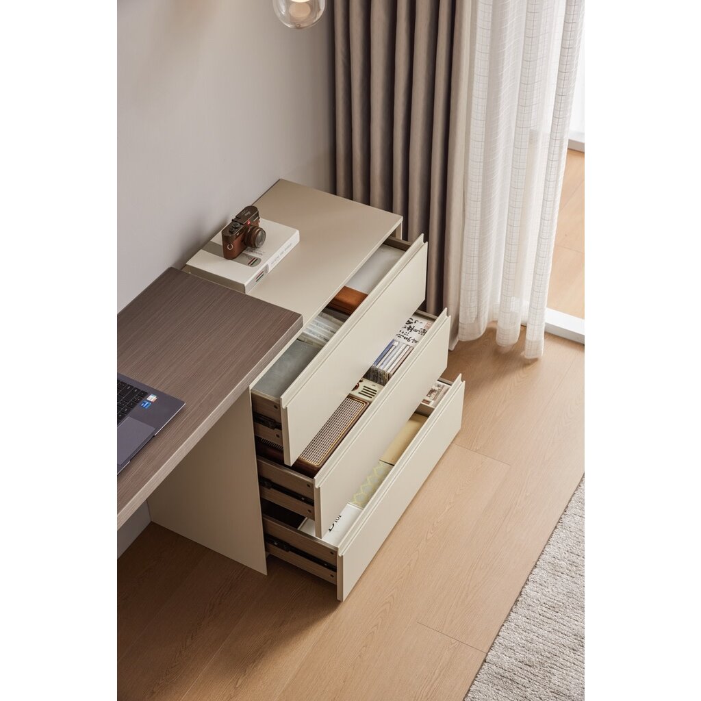 Ensemble coiffeuse / bureau miroir et caisson 3 tiroirs - Noisette