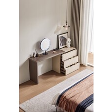 Ensemble coiffeuse / bureau miroir et caisson 3 tiroirs - Noisette