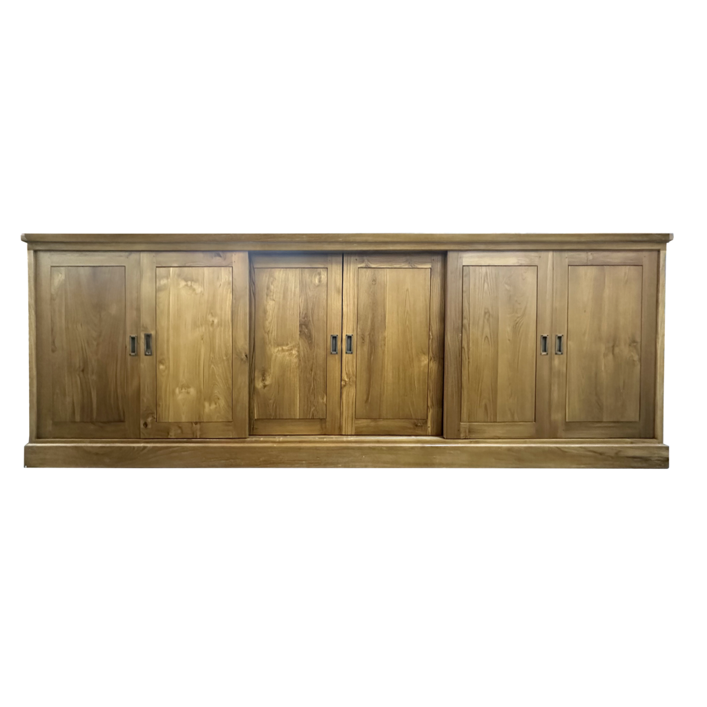Buffet en teck massif 6 portes coulissantes 300x60x100 cm Naturel