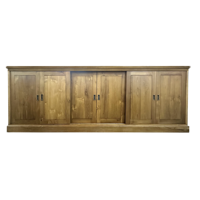 Buffet en teck massif 6 portes coulissantes 300x60x100 cm Naturel