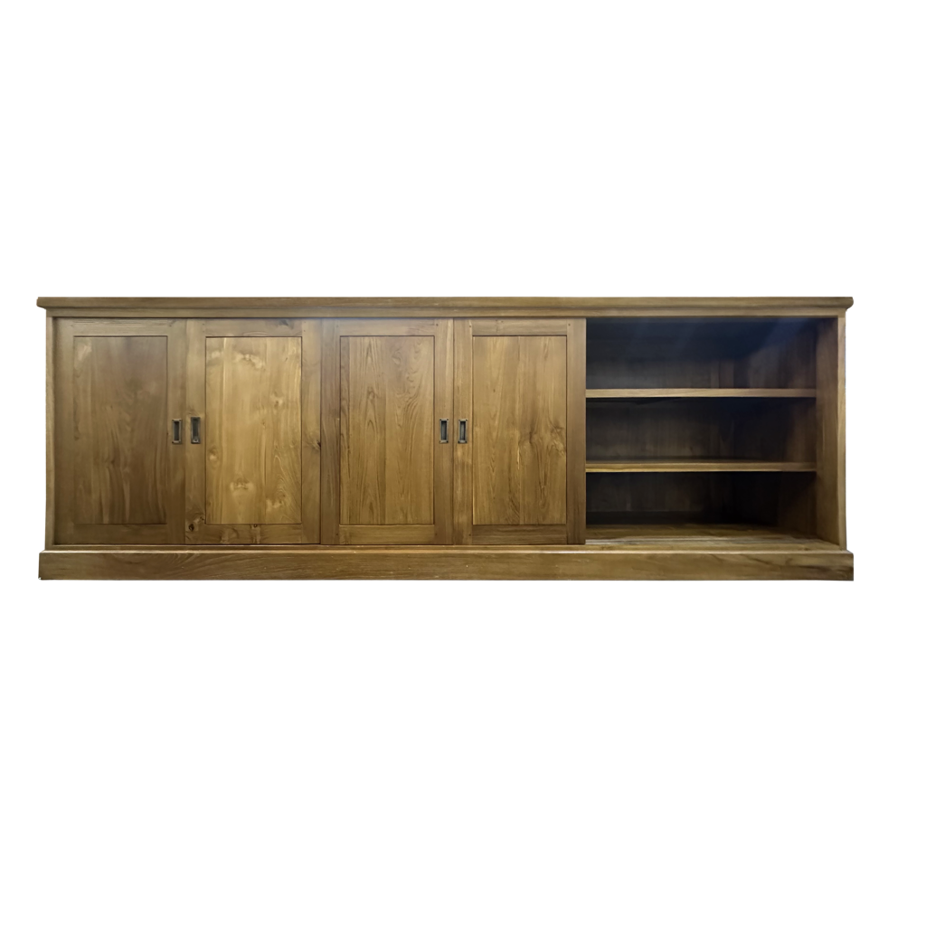 Buffet en teck massif 6 portes coulissantes 300x60x100 cm Naturel