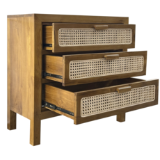 Commode en teck 3 tiroirs rotin 80x40x80 cm Naturel