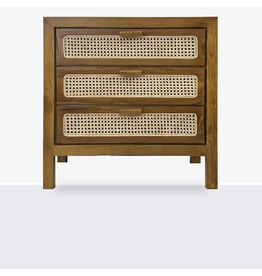 Commode en teck 3 tiroirs rotin 80x40x80 cm Naturel