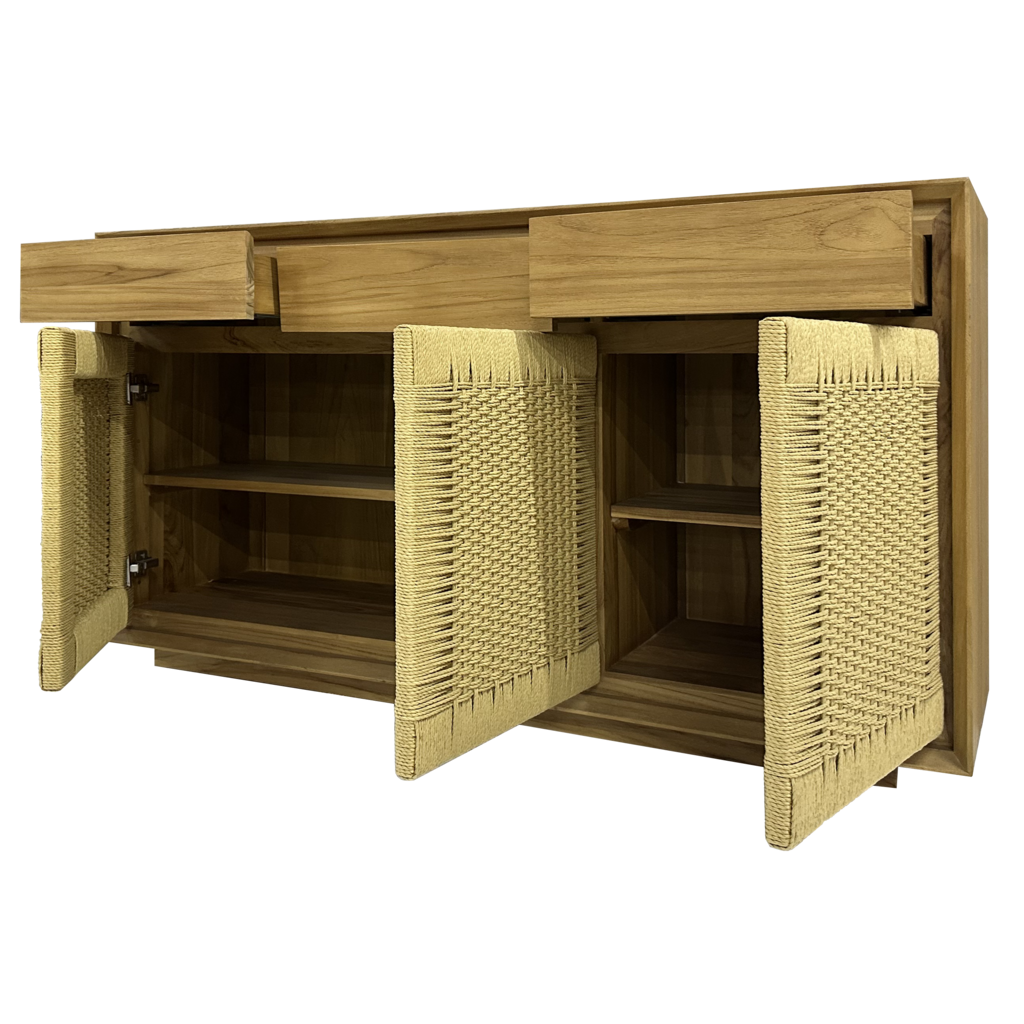 Buffet Oliver 3 portes en cordes 3 tiroirs 154x45x85 cm