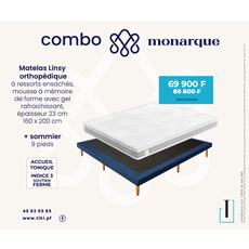 Monarque Combo Matelas Linsy 160x200x23 Cm + Sommier 10 Cm