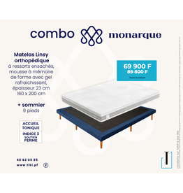 Monarque Combo Matelas Linsy 160x200x23 Cm + Sommier 10 Cm