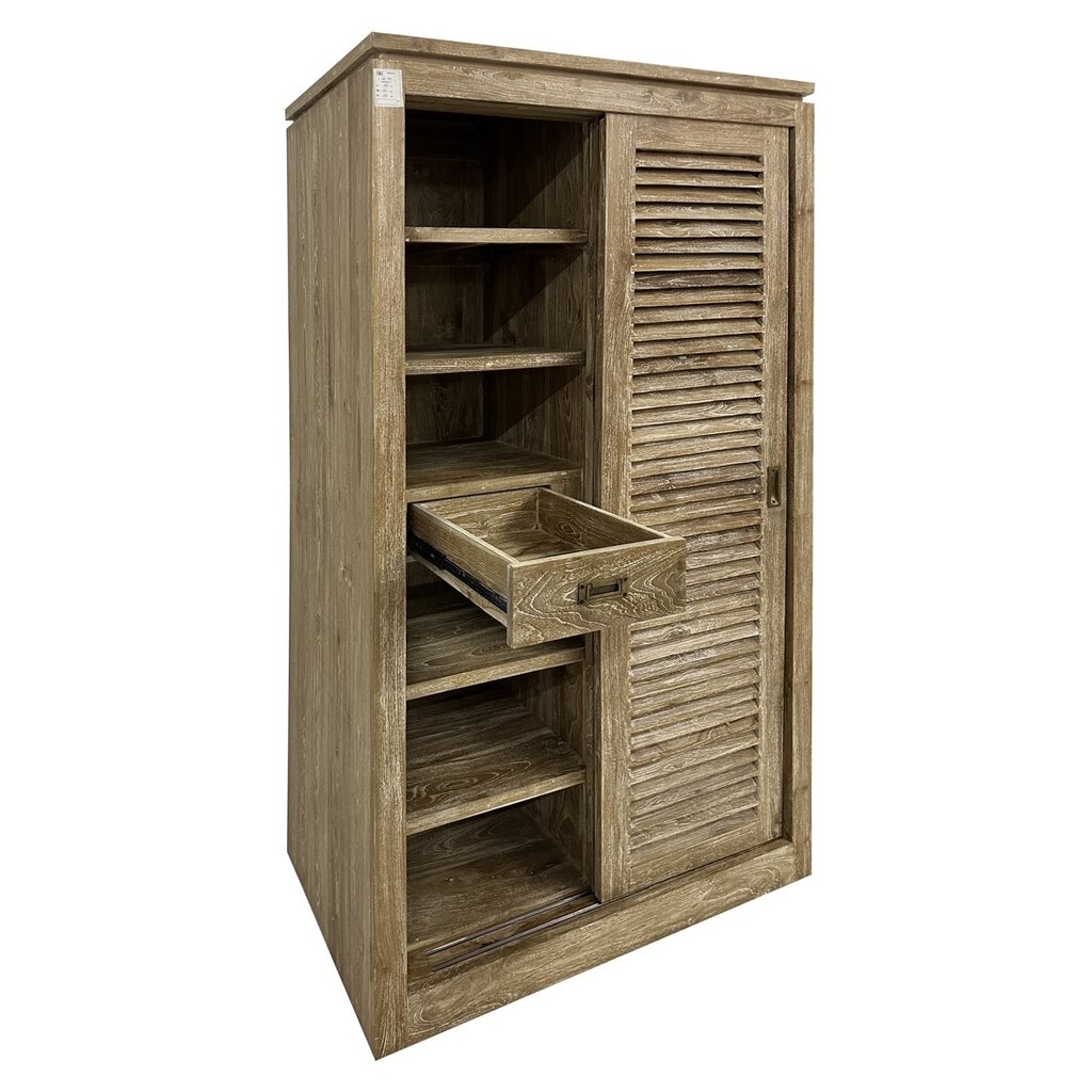 Armoire persiennes 2 portes coulissantes et 2 tiroirs 100x60x190 Cm Cérusé (W-110)