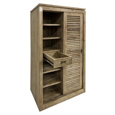 Armoire persiennes 2 portes coulissantes et 2 tiroirs 100x60x190 Cm Cérusé (W-110)