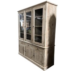 Vaisselier 6 portes dont 3 vitrées & 3 tiroirs 150x45x210 cm Cérusé (BT-1460)