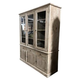 Vaisselier 6 portes dont 3 vitrées & 3 tiroirs 150x45x210 cm Cérusé (BT-1460)
