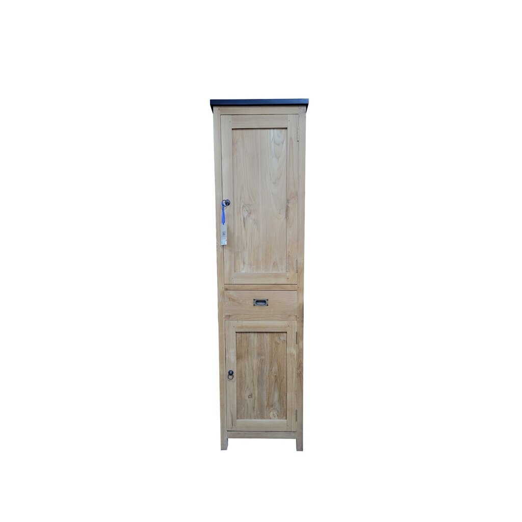 Armoire bois brut 2 porte 1 tiroir plateau noir 50x40x180 Cm