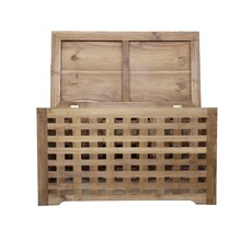 Coffre de rangement caillebotis en teck 90x50x50 cm (BT-012)