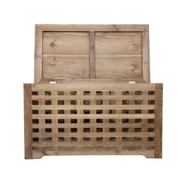 Coffre de rangement caillebotis en teck 90x50x50 cm (BT-012)