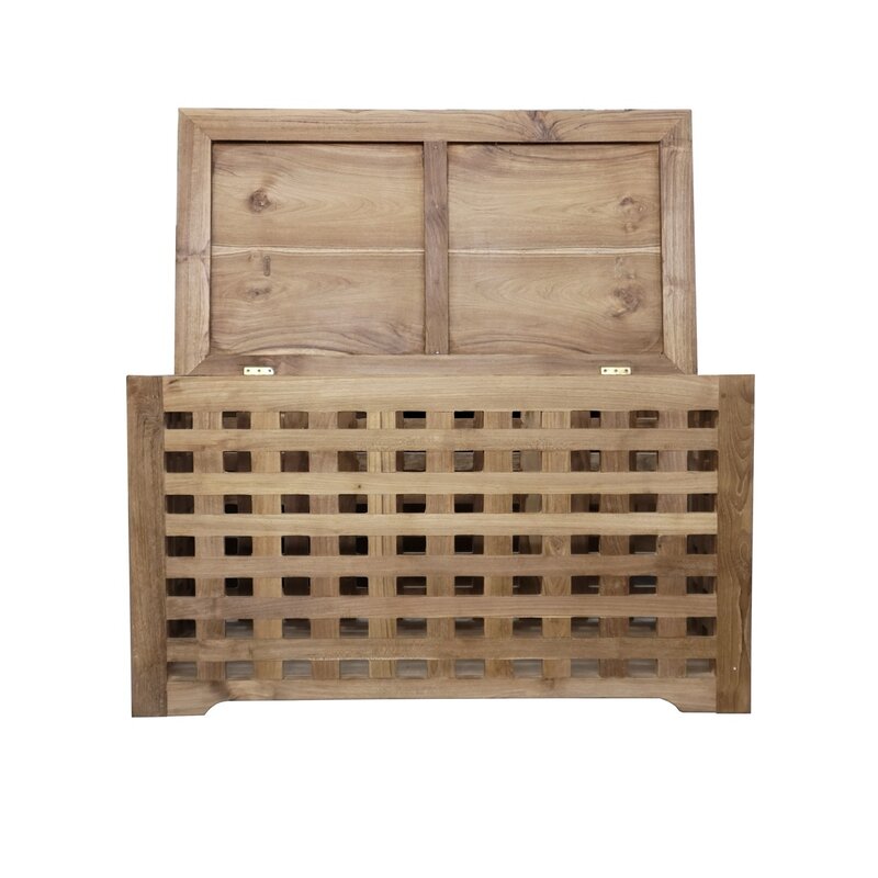 Coffre de rangement caillebotis en teck 90x50x50 cm (BT-012)