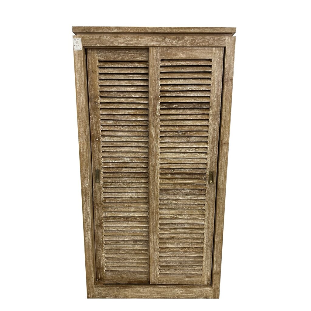 Armoire persiennes 2 portes coulissantes et 2 tiroirs 100x60x190 Cm Cérusé (W-110)