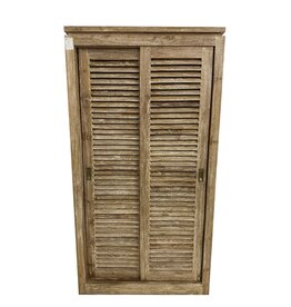 Armoire persiennes 2 portes coulissantes et 2 tiroirs 100x60x190 Cm Cérusé (W-110)