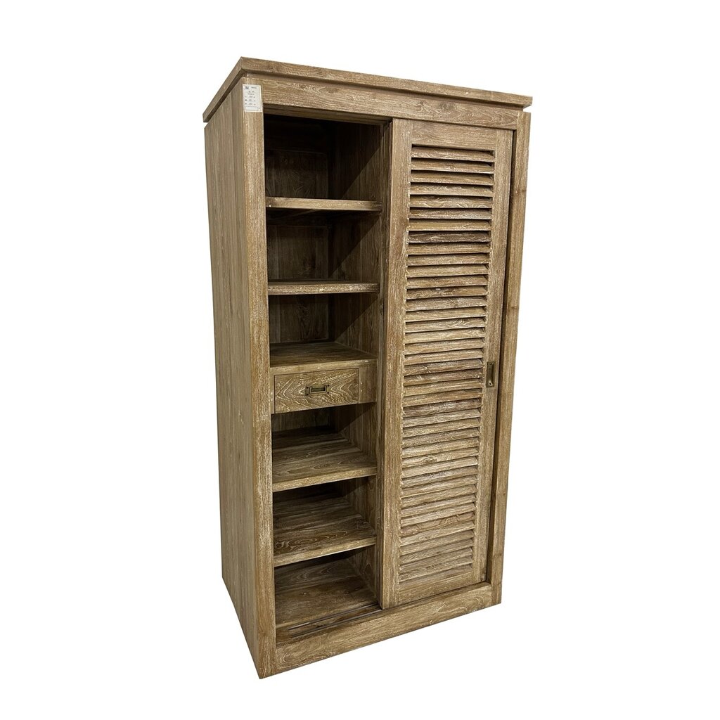 Armoire persiennes 2 portes coulissantes et 2 tiroirs 100x60x190 Cm Cérusé (W-110)