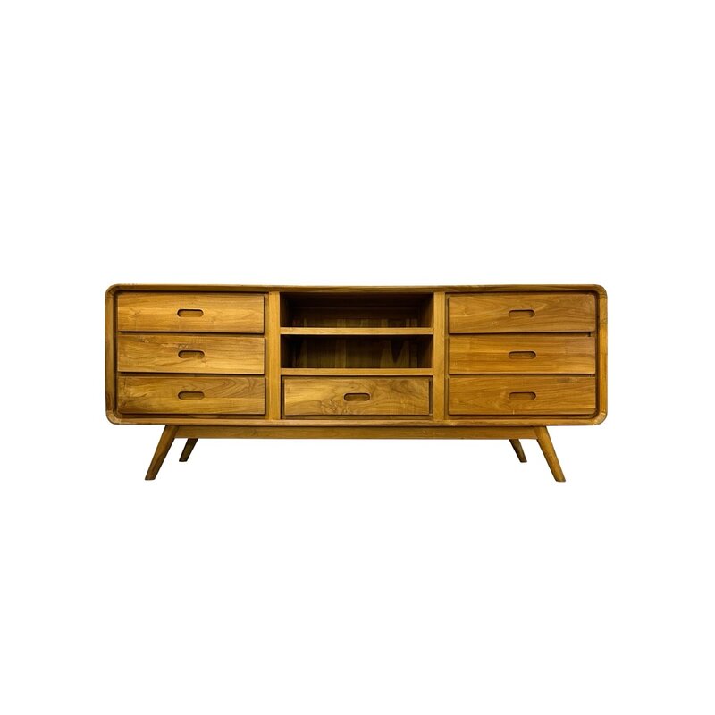 Meuble TV en teck 7 tiroirs 175x45x70 Cm Waxed