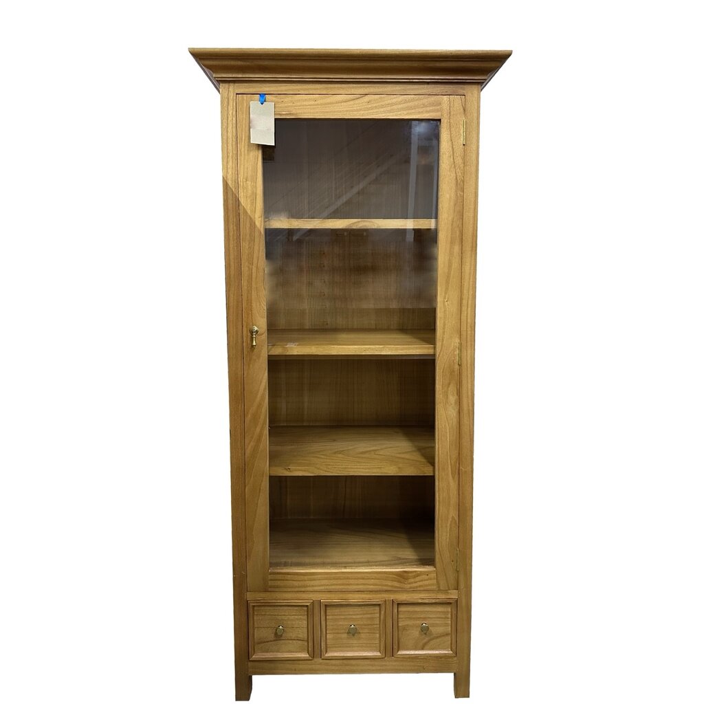 Armoire vitrée 1 porte 3 tiroirs en Mindi