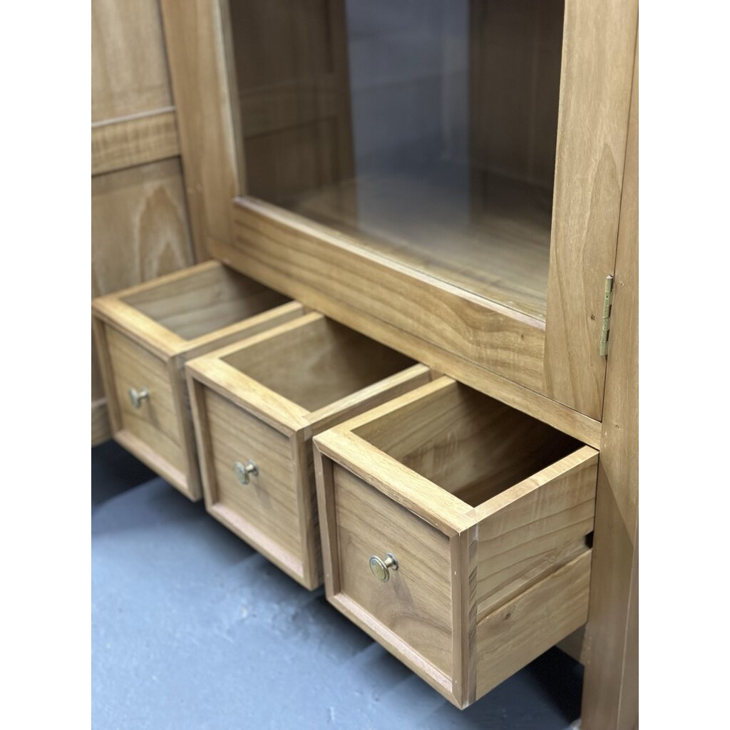 Armoire vitrée 1 porte 3 tiroirs en Mindi