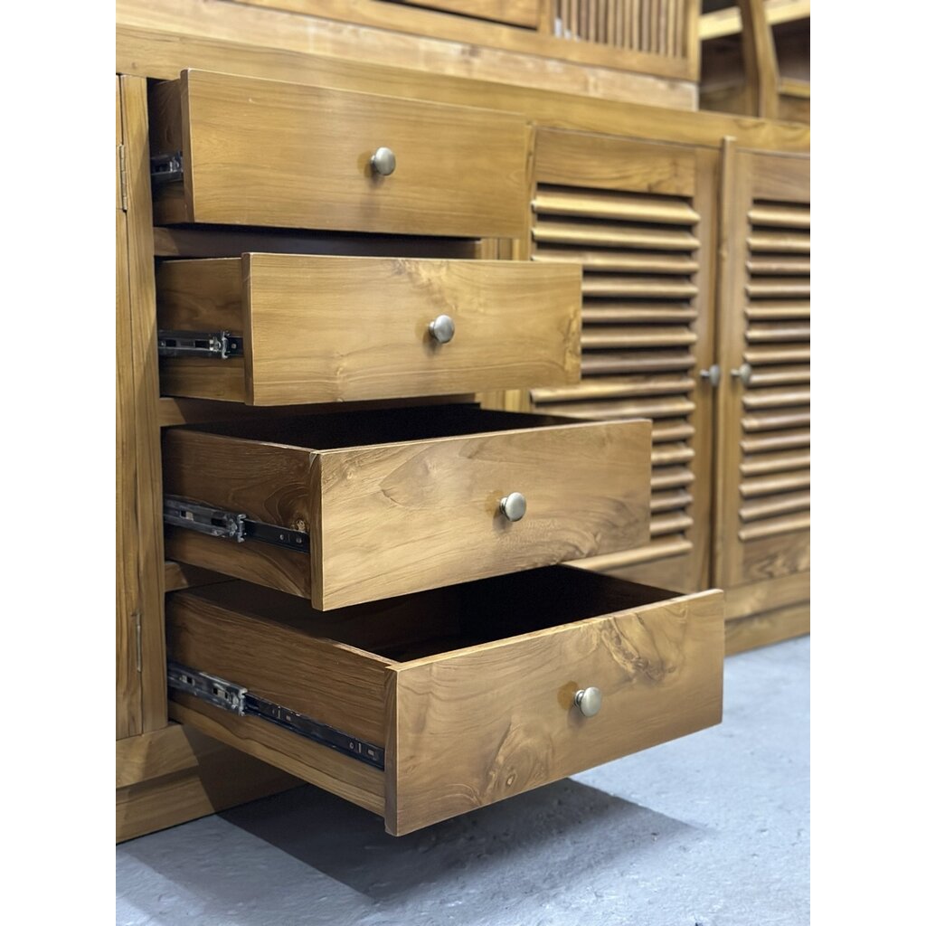 Krepyak - Buffet en teck 4 portes 4 tiroirs 250x45x85 cm Naturel