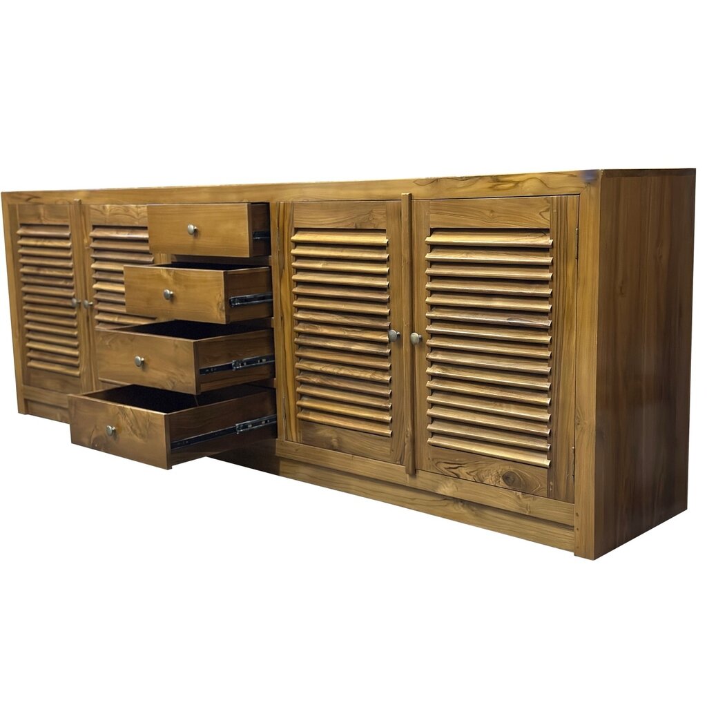 Krepyak - Buffet en teck 4 portes 4 tiroirs 250x45x85 cm Naturel