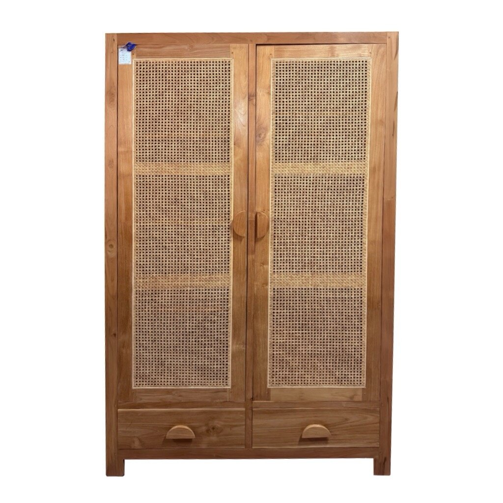 Armoire 2 portes rotin en teck 120x67x200 Cm WB