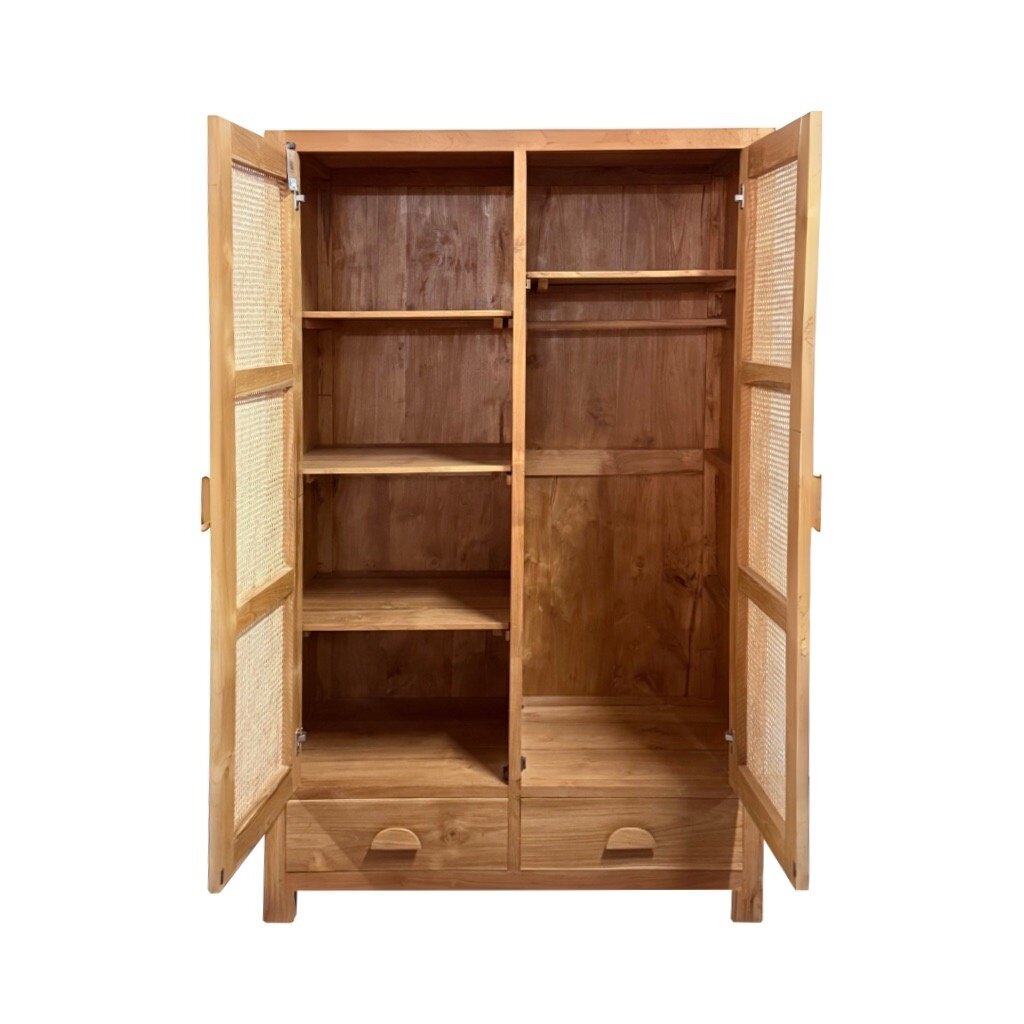 Armoire 2 portes rotin en teck 120x67x200 Cm WB