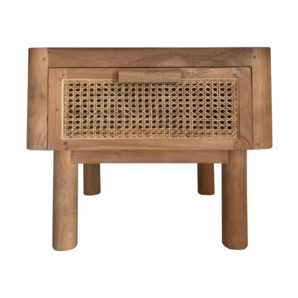 Table de chevet en teck 1 tiroir rotin 50x42x50 Cm Waterbase