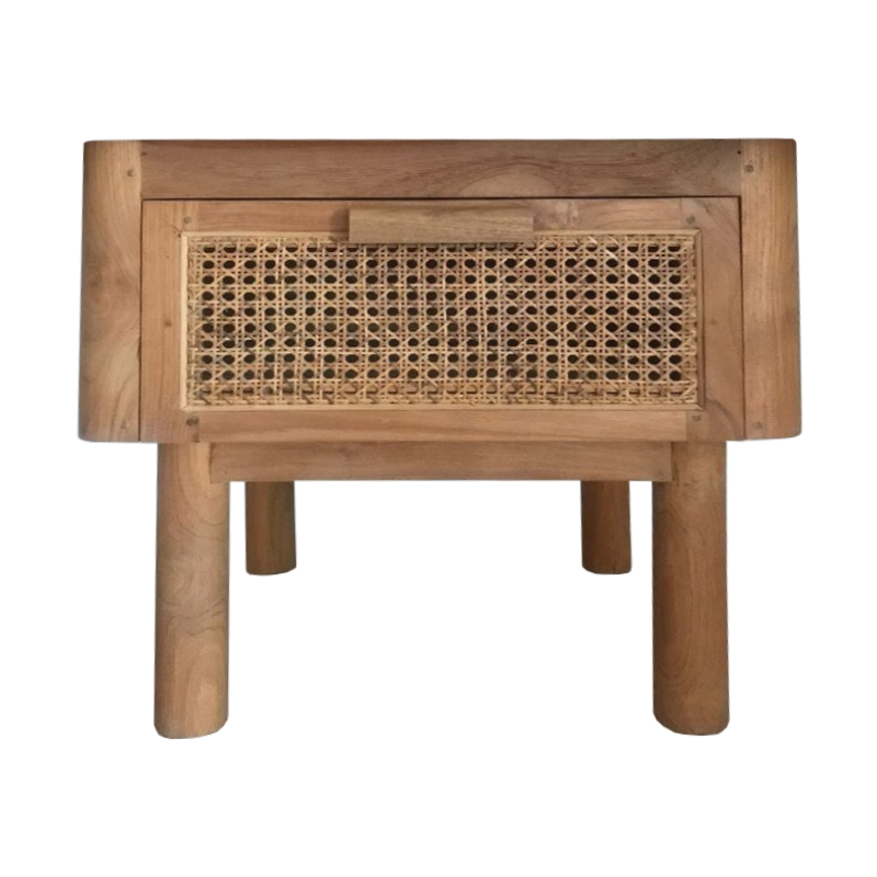 Table de chevet en teck 1 tiroir rotin 50x42x50 Cm Waterbase