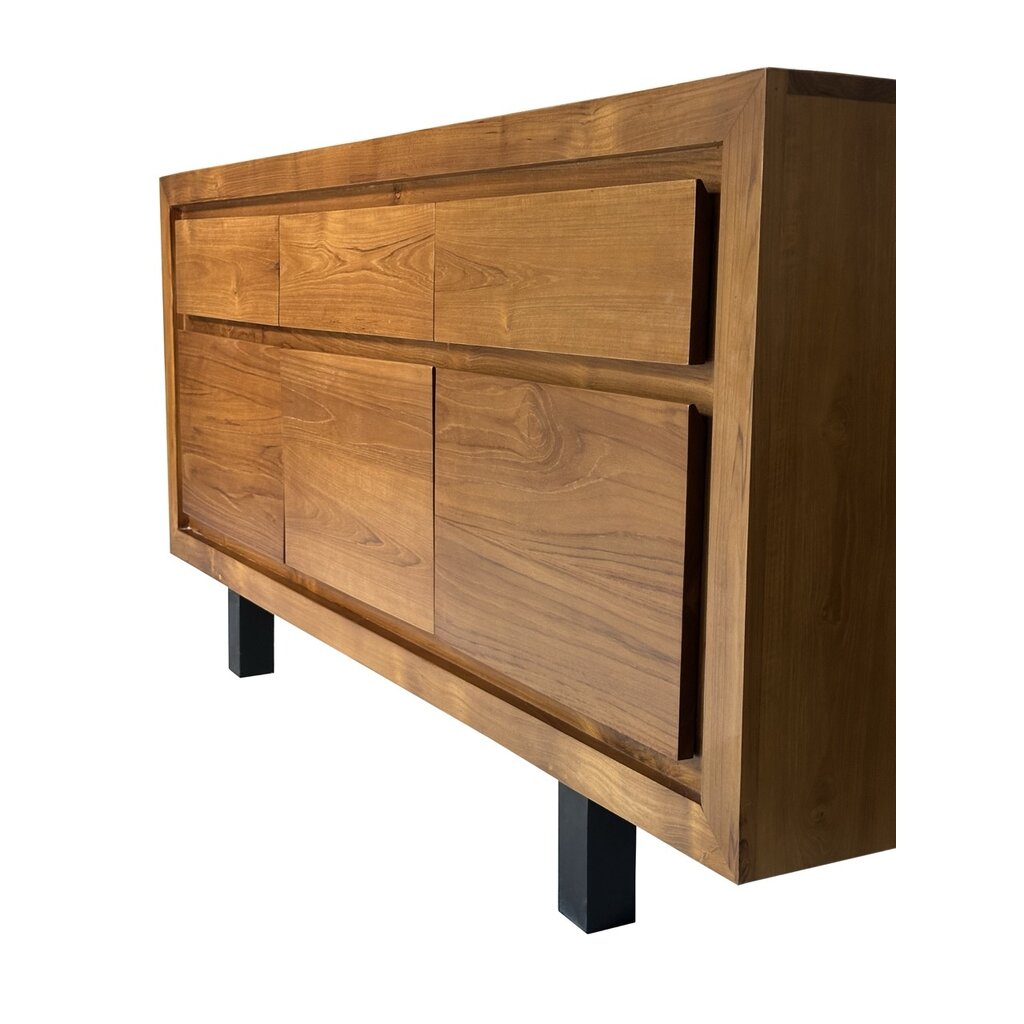 Buffet 3 tiroirs 160X45x80 cm Brut huilé