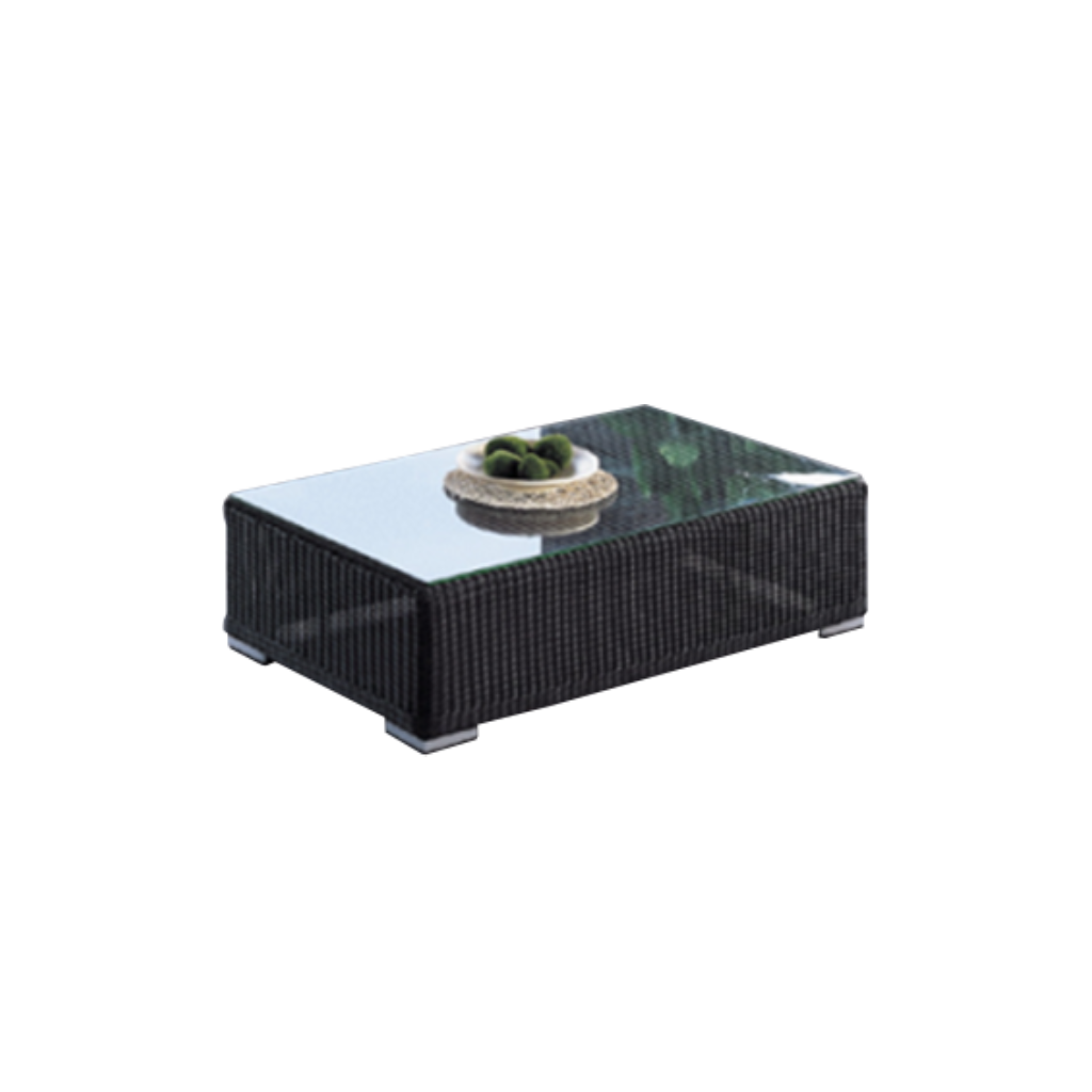 Minnesota - Table basse 60 cm vitrée en Rotin Synthétique rond noir