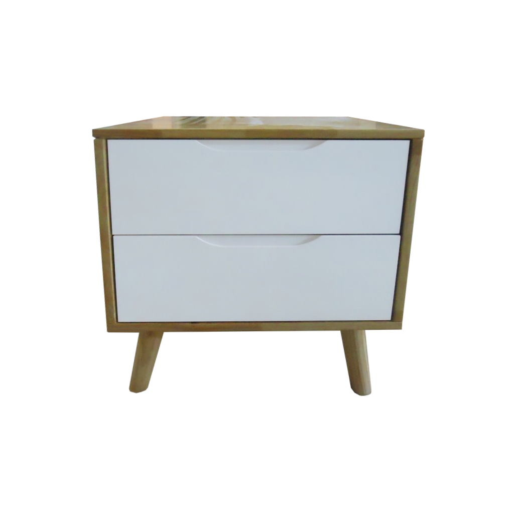 Table de chevet 2 tiroirs en hévéa 45x40x50 Cm Blanc