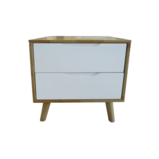 Table de chevet 2 tiroirs en hévéa 45x40x50 Cm Blanc