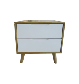 Table de chevet 2 tiroirs en hévéa 45x40x50 Cm Blanc