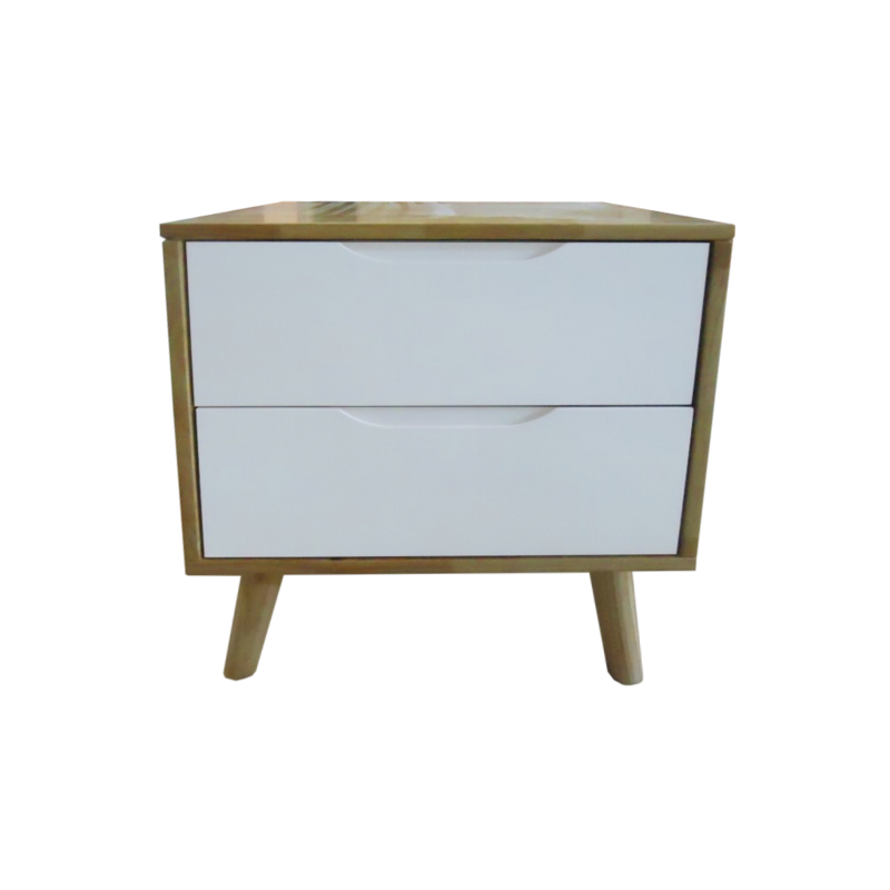 Table de chevet 2 tiroirs en hévéa 45x40x50 Cm Blanc
