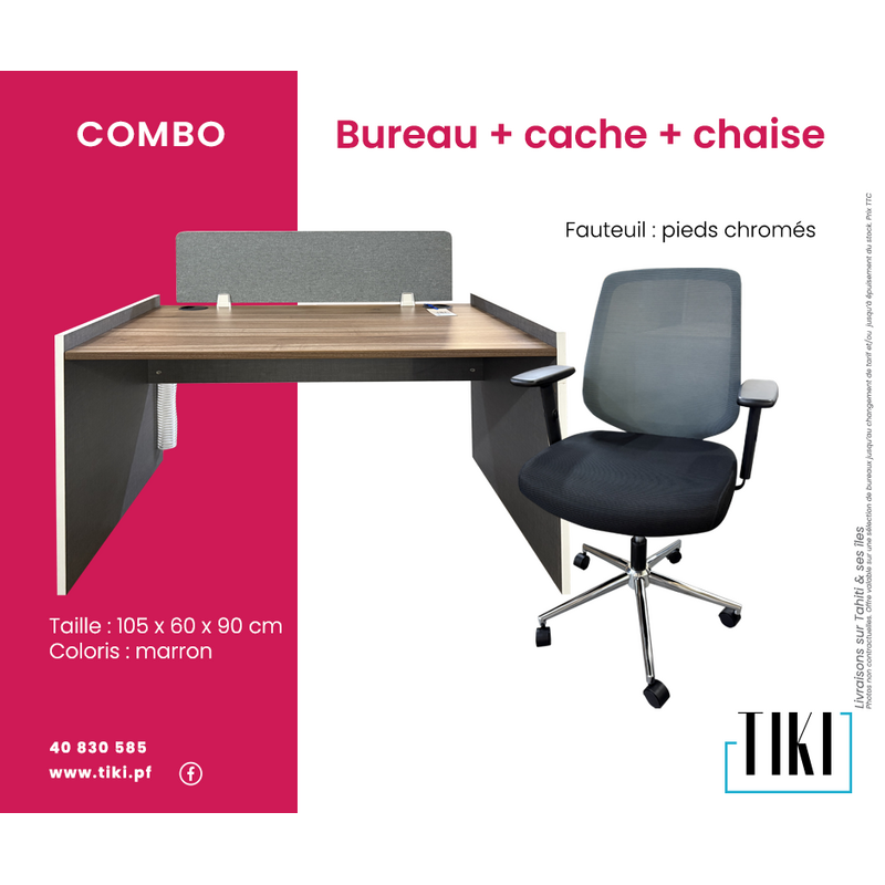 Package Bureau marron 105 cm + chaise